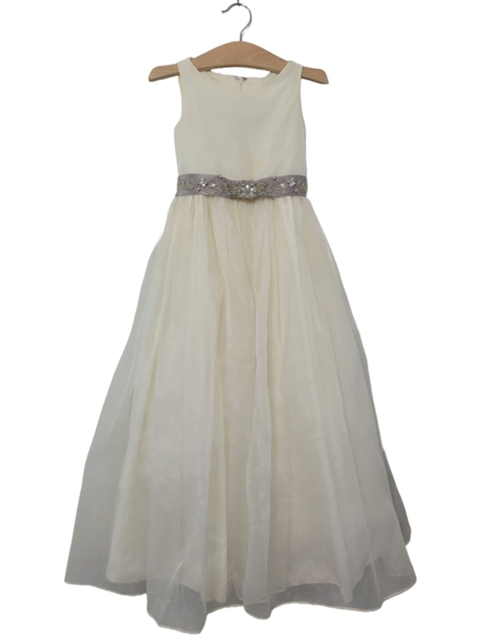 Sweet Beginnings Flower Girl Dress Size 8 Ivory‎ Off White w/ Gray Sash